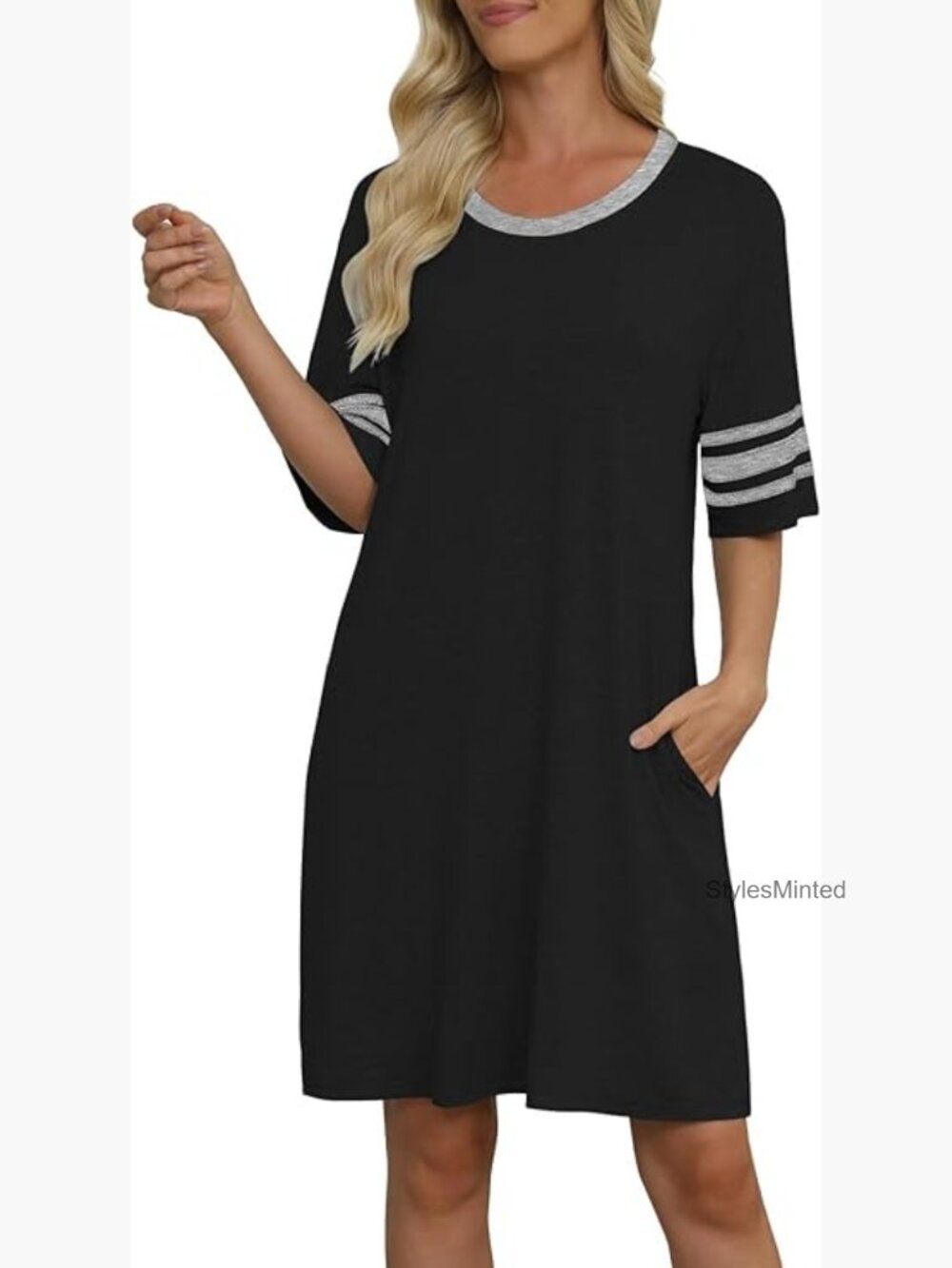 Short Sleeve Nightgown with Pockets Sleepshirt Lightweight